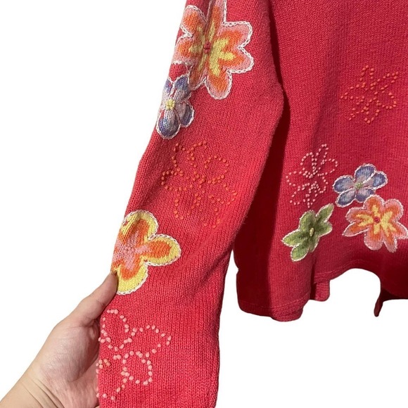 David Brooks Salmon Floral Colorful Embroidered Sweater Cardigan - Picture 5 of 7